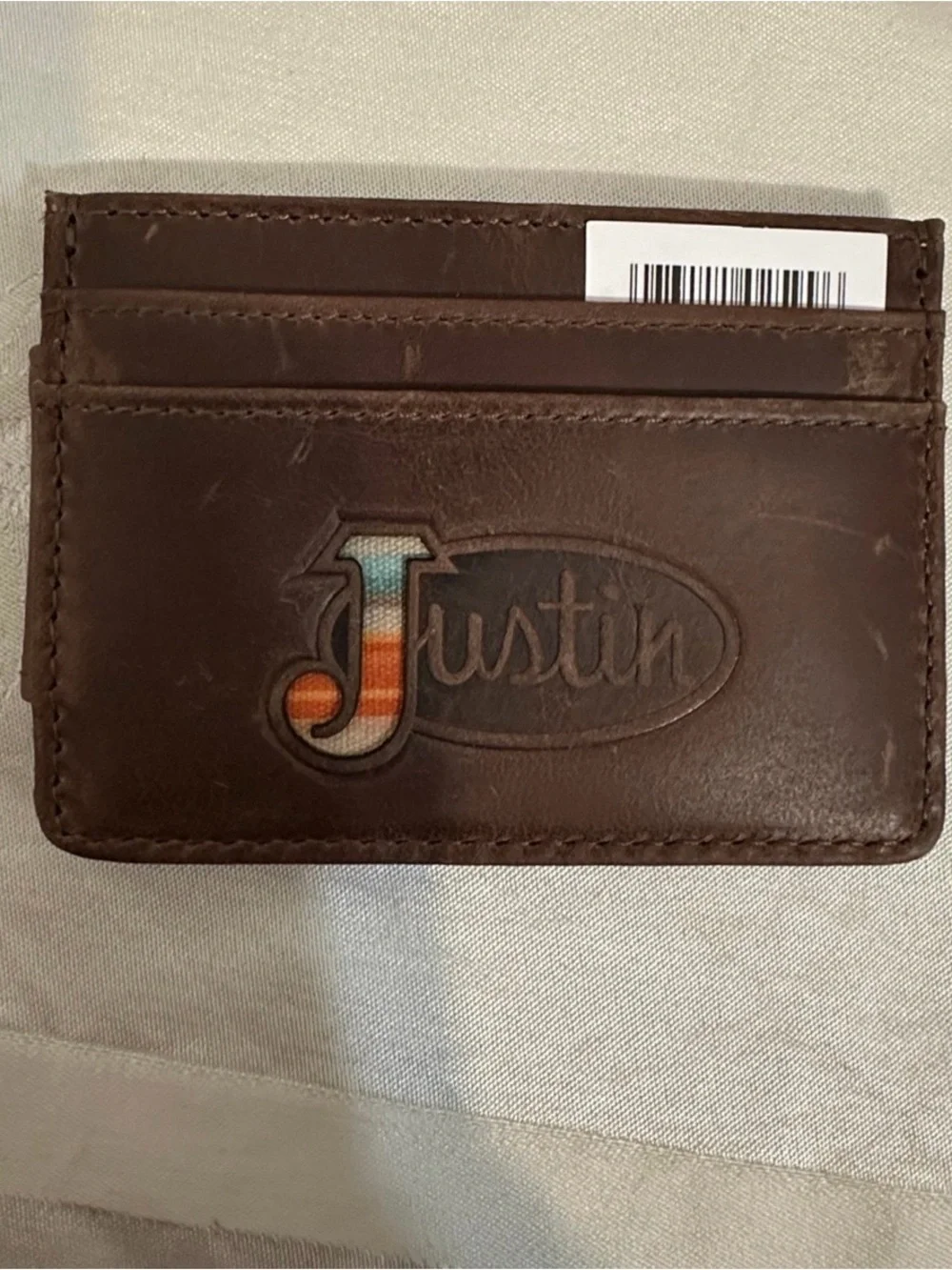 Justin Boots Brown Leather Card Sleeve with Multicolor 'J' Detail